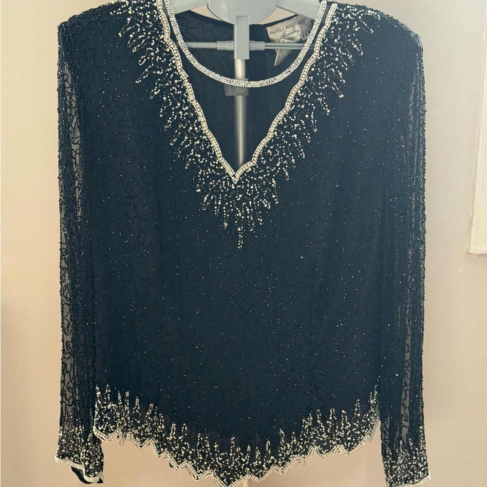 Silk Vintage Papell Boutique Evening Beaded Top - Picture 4 of 15